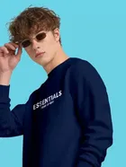 Fleece Printed Sweatshirt for Men, Dark Blue 