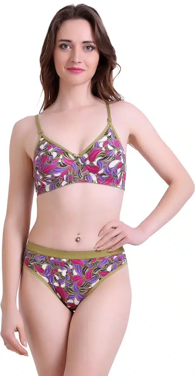Cotton Blend Lingerie Set for Women (Pink, 32)