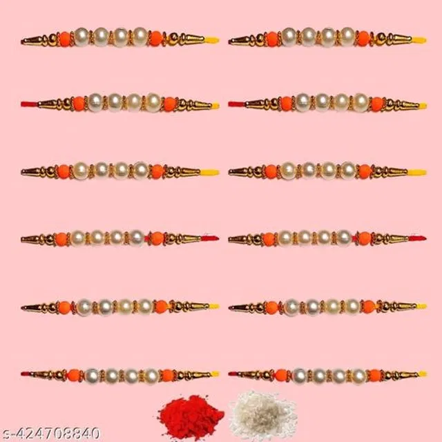 Handmade Designer Rakhi with Roli Chawal (Multicolor, Pack of 12)