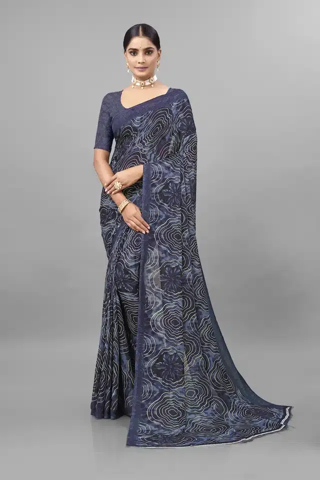 Georgette Printed Saree for Women (Grey, 6.3 m)