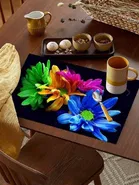 Grover Table Placemats for Kitchen/Dining Table Pack of 6 Black Multicolor Floral