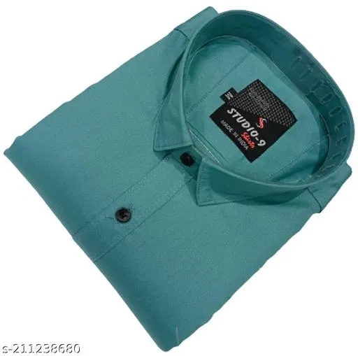 Cotton Blend Solid Shirt for Men, Milange-Green (XXL) Pack of 1