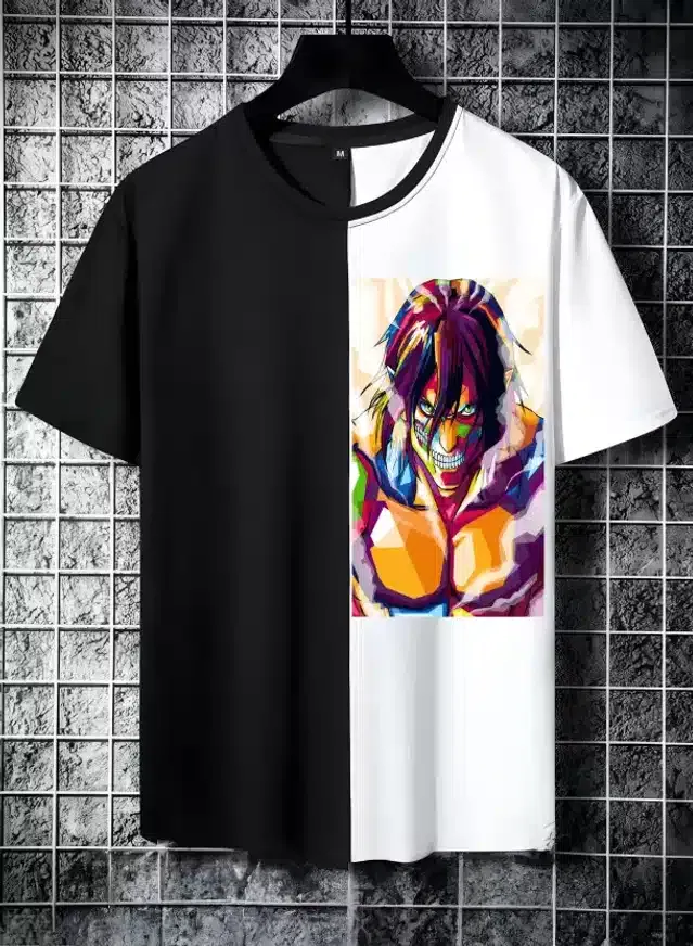 Half Sleeves T-Shirt for Men (Black & White, S)