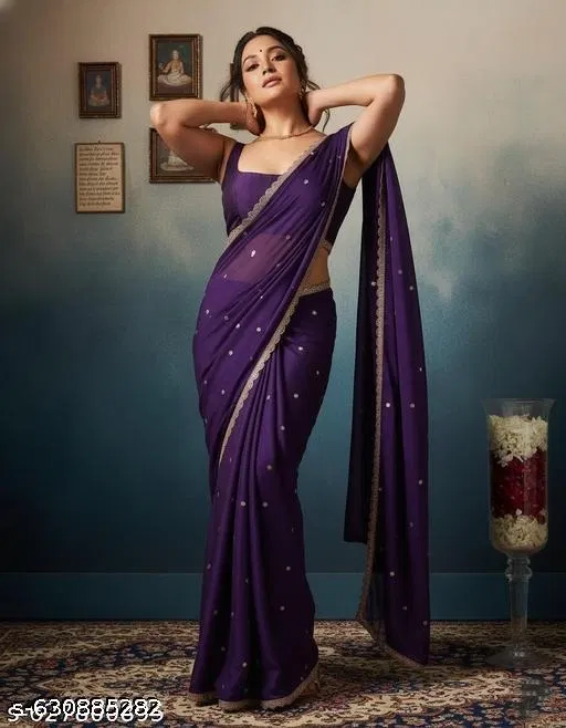 Georgette Saree for Women, Purple (5.5 M)