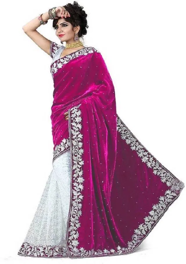 Velvet Embellished Saree for Women (Pink, 6.3 m)