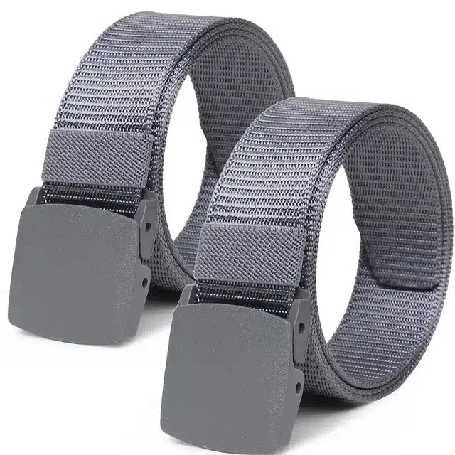 Casual Nylon Belts for Men (Grey, Pack of 2)
