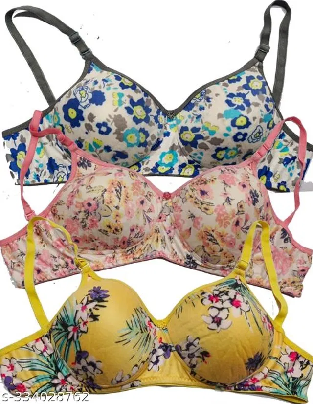 Cotton Blend Printed Padded Bra for Women (Multicolor, 38B) (Pack of 3)