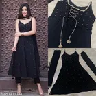 Georgette Embroidered Kurta & Paint & Dupatta Set For Womens, Black 