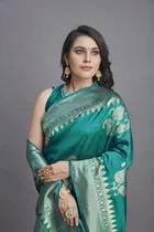 Litchi Silk Zari Woven Saree for Women, Teal 
