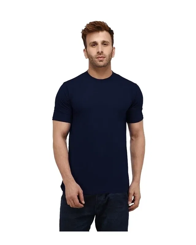 Poly Blend Solid T-Shirt for Men, Navy Blue (L)