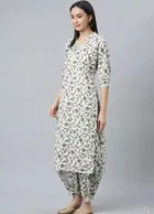 Cotton Blend Printed Kurti with Afghani Pant Set for Women 