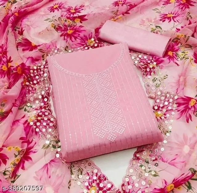Embroidered Unstitched Suit for Women (Pink, 2.25 m)
