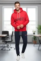 Fleece Printed Tracksuit for Men, Black & Red 