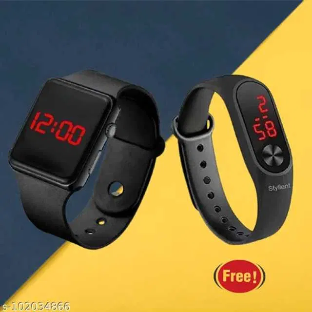 Royal Enterprise Unisex LED Watches (Pack of 2) (Black) (RE-01)