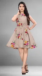Crepe Floral Print Dress for Women 