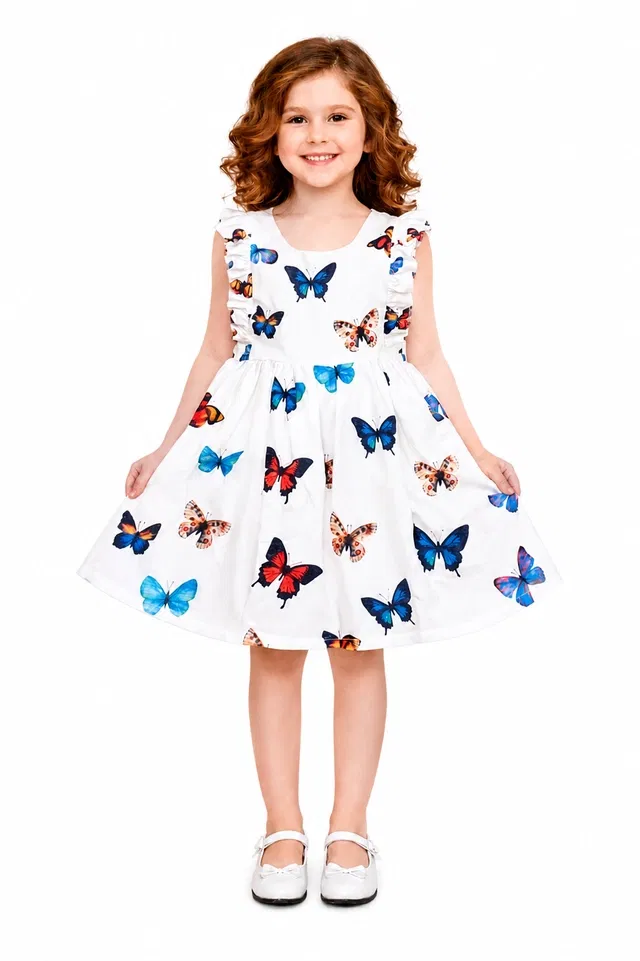Printed Party Wear Dress for Girls (Multicolor, 5-6 Years)