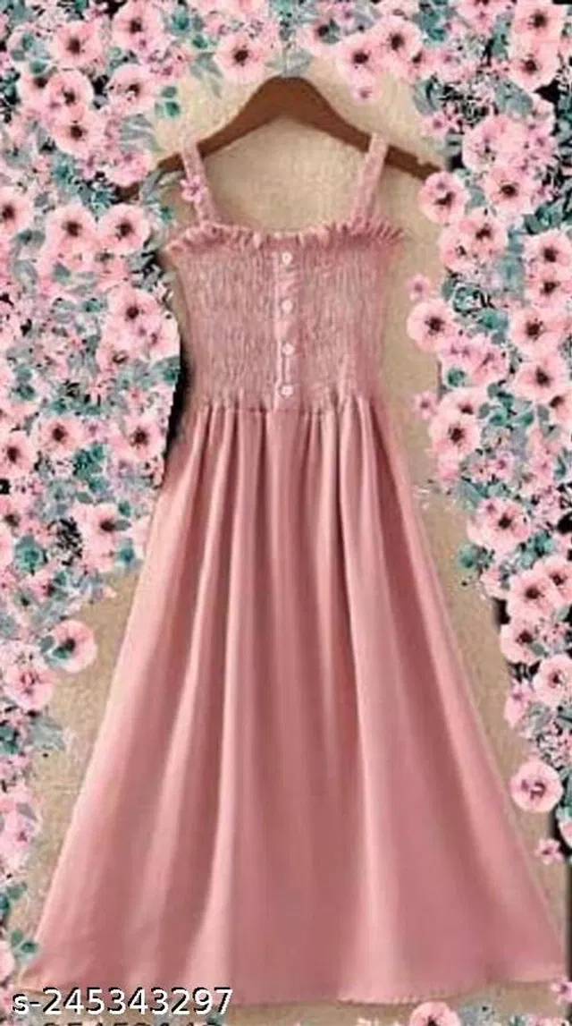 Poly Crepe Dress for Women (Pink, L)
