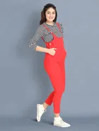 Cotton Blend Striped Jumpsuit for Women (Red, S)