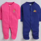 Cotton Rompers for Kids (Royal Blue & Dark Pink, 0-3 Months)