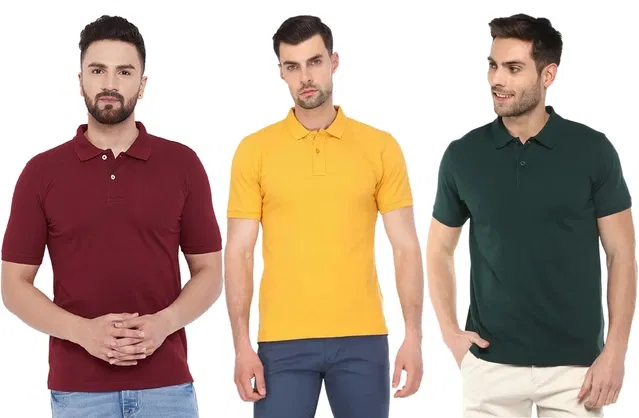 Polo T-shirts for Men, Pack of 3 (Multicolor, M)