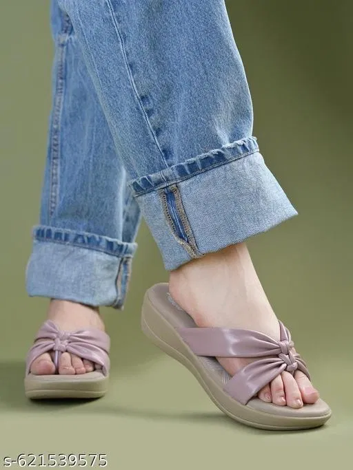 Solid Open Toe Heel Sandals for Women (Purple, IND-4)
