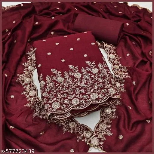 Embroidered Patiala Suits for Women (Red, 6.65 meter (XXL)