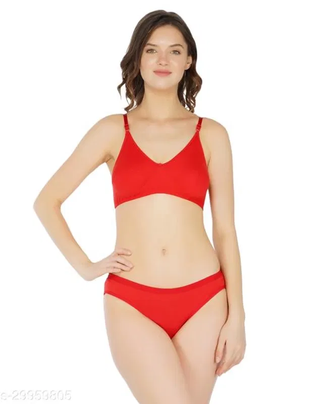 Cotton Blend Solid Lingerie Set for Women (Multicolor, 30A)