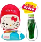 Combo of Fabric School Bag, Water Bottle with Lunch Box for Kids 