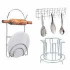 Oc9 स्टेनलेस स्टील ग्लास स्टैंड & चकला बेलन स्टैंड & वॉल माउंटेड लैडल हुक रेल फॉर किचन 