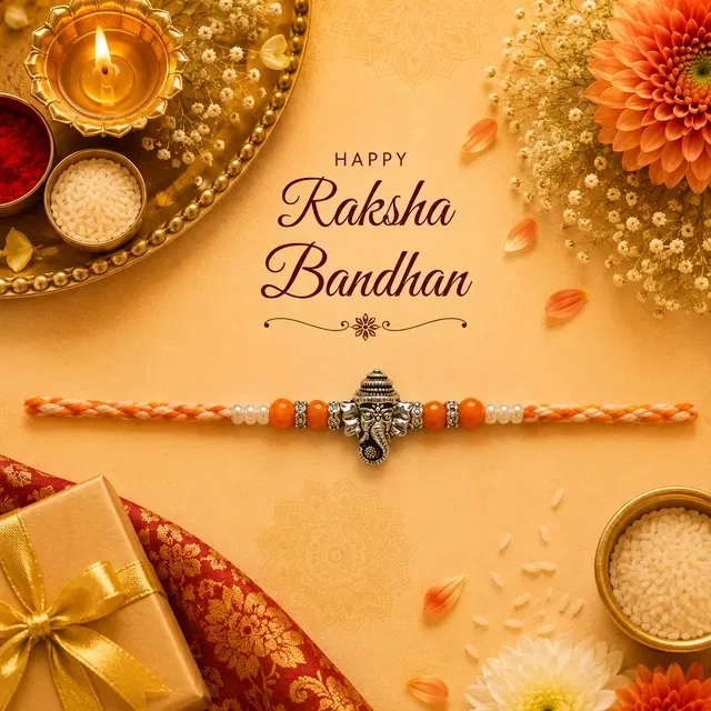 Silver Ganesh Rakhi for Brother
