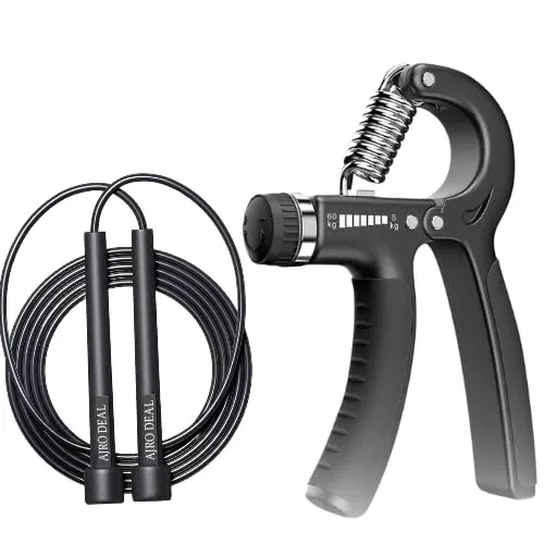 Plastic Hand Grip Strengthener with Skipping Rope, Black, Pack of 2