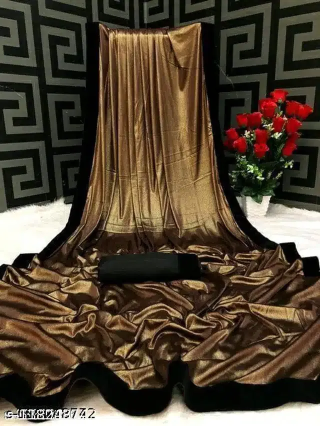 Lycra Blend Solid Saree for Women (Brown, 6.3 m)