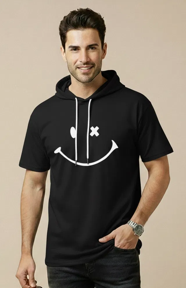 Polyester Printed T-shirt for Men, Black (L)