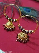Gold Plated Earrings for Women (Golden & Black, Set of 1)