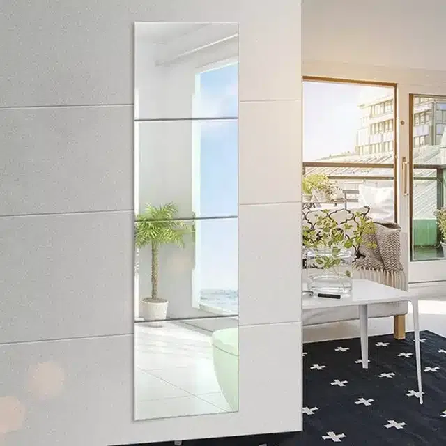 Acrylic Square Shaped Wall Mirror Stickers (Silver, Pack of 4)