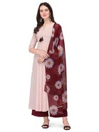 Georgette Solid Gown with Dupatta for Women (Peach, S)