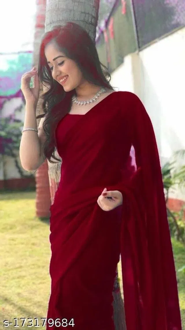 Georgette Solid Saree for Women (Maroon, 6.3 m)
