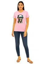 Cotton Blend Printed T-shirt for Women, Pink 
