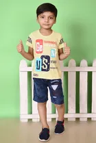 Cotton Blend Printed Clothing Set for Boys (Yellow & Blue, 1 - 2 Years)