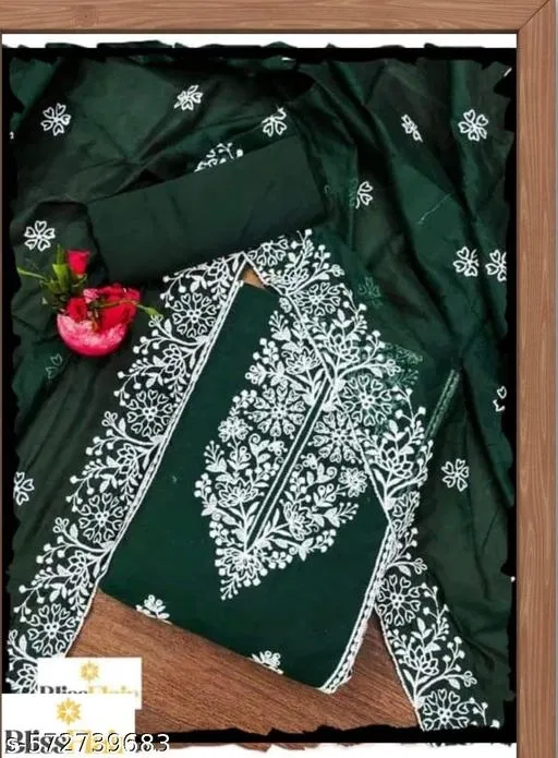 Embroidered Floral Patiala Suits for Women (Green, Un Stitched)