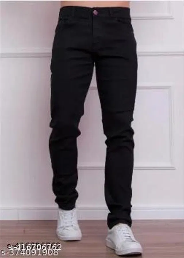 Denim Slim Fit Jeans for Men (Black, 30)