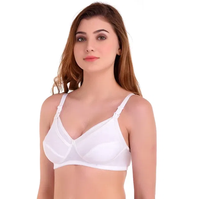 Cotton Blend Solid Non Padded Feeding Bra for Women (Multicolor, 34)