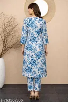 Viscose Rayon Printed Kurta With Paint Set for Women, Blue 