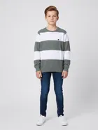 Acrylic Striped Sweater For Boys, Grey & White 