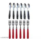 Stainless Steel Spoons (6 Pcs) with 6 Pcs Forks (Multicolor, Set of 2)