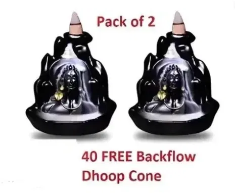 Combo of 2 Pcs Mahadev Smoke Fountain Backflow Incense Cone Holder with 40 Pcs Cones (Gold & Brown, Set of 3)
