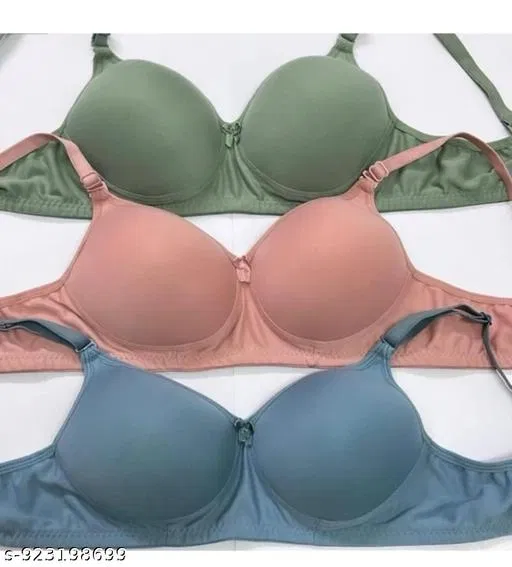Soft Padded Bra for Women, Pack of 3 (Green, 32B)