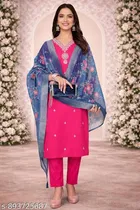 Floral Embroidered Chanderi Cotton Kurti for Women 