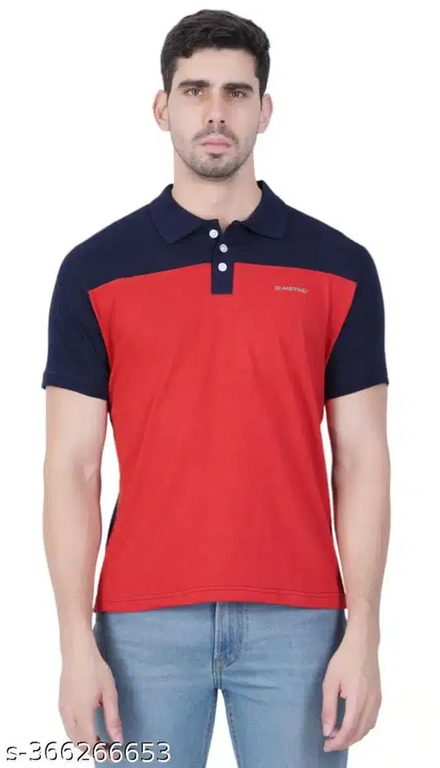 Half Sleeves T-Shirt for Men (Navy Blue & Red, XXL)