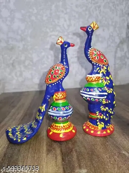 Plastic Peacock Showpiece, Pack of 2 (Blue)